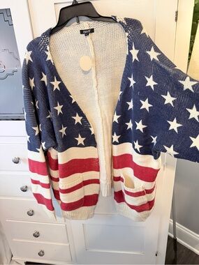 ODDY Americana Star Stripe Hooded Cardigan - Navy, Red & Cream